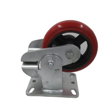 Heavy Duty High Load 6 Inch 150mm Rigid Plate Cast Iron PU Wheel Spring Loaded Shock Absorber Caster Wheels